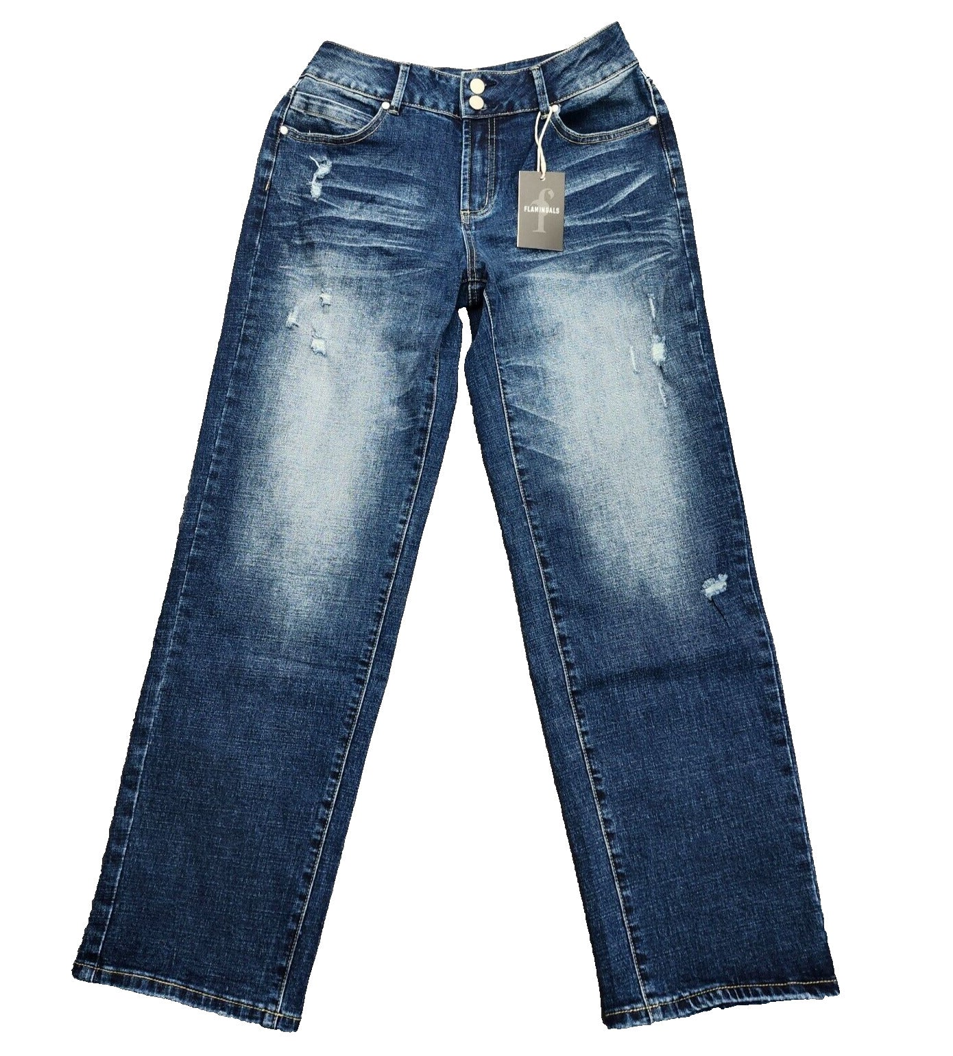 Flamingals Women's Straight Leg Faded Blue Jeans Size Small