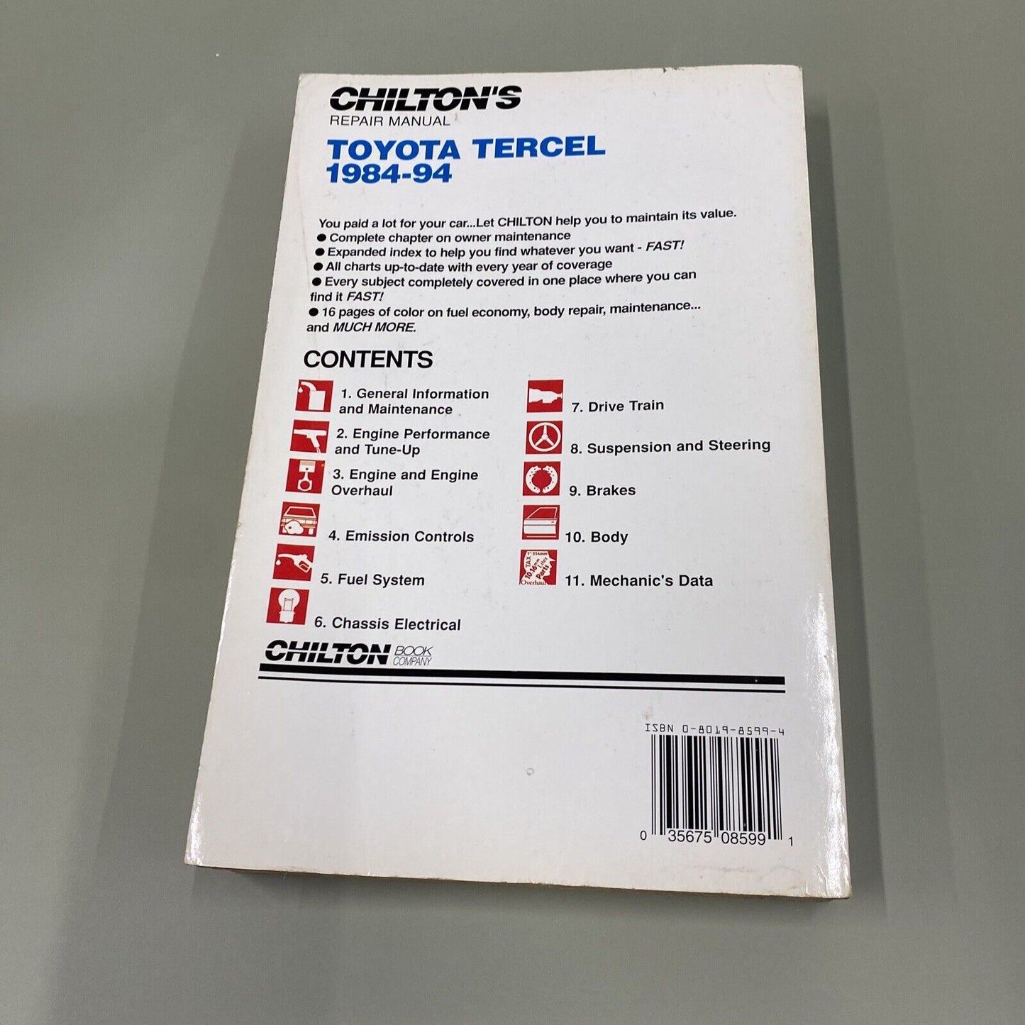 Chilton Toyota Tercel 1984-1994 Repair Manual : CH8599