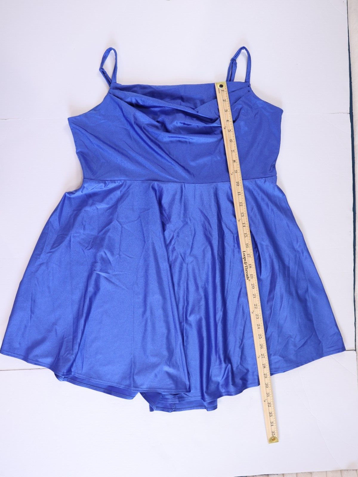 $79 City Studio Trendy Plus Size Cowlneck Fit & Flare Dress Blue Sz 18W