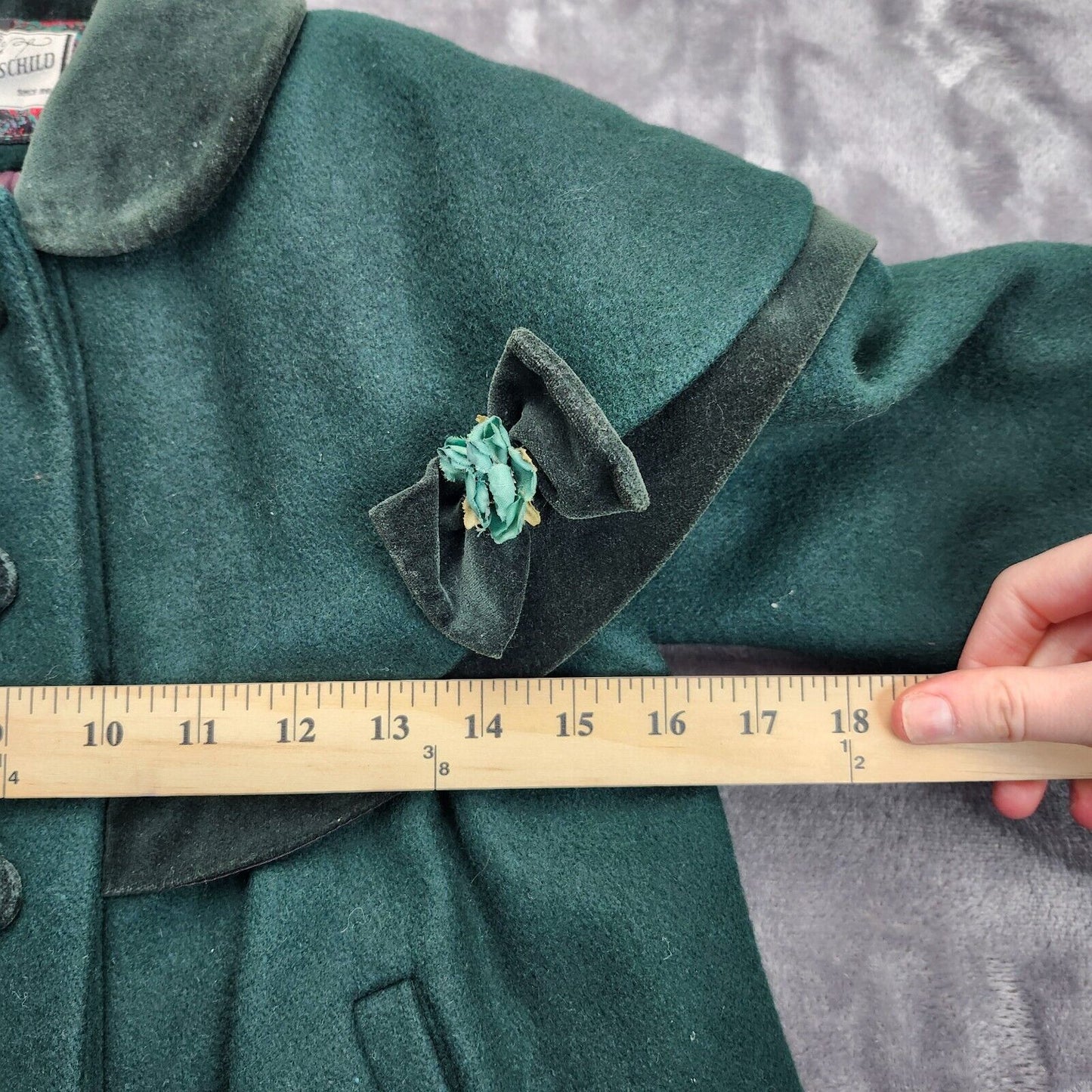 Rothschild Girls' Green Wool Blend Dress Coat with Velvet Accents, Size 4
