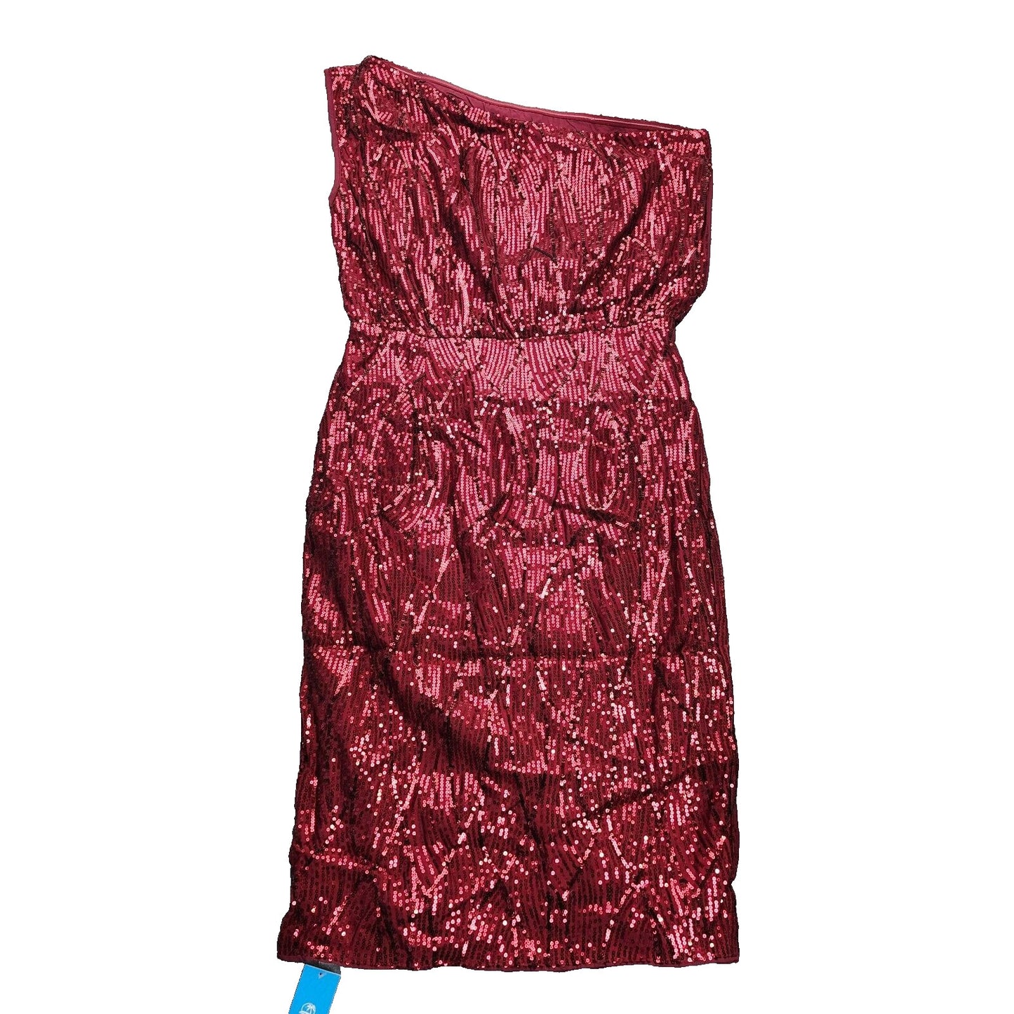 CUPSHE Burgundy Sequined Asymmetrical Off-Shoulder Midi Dress Medium