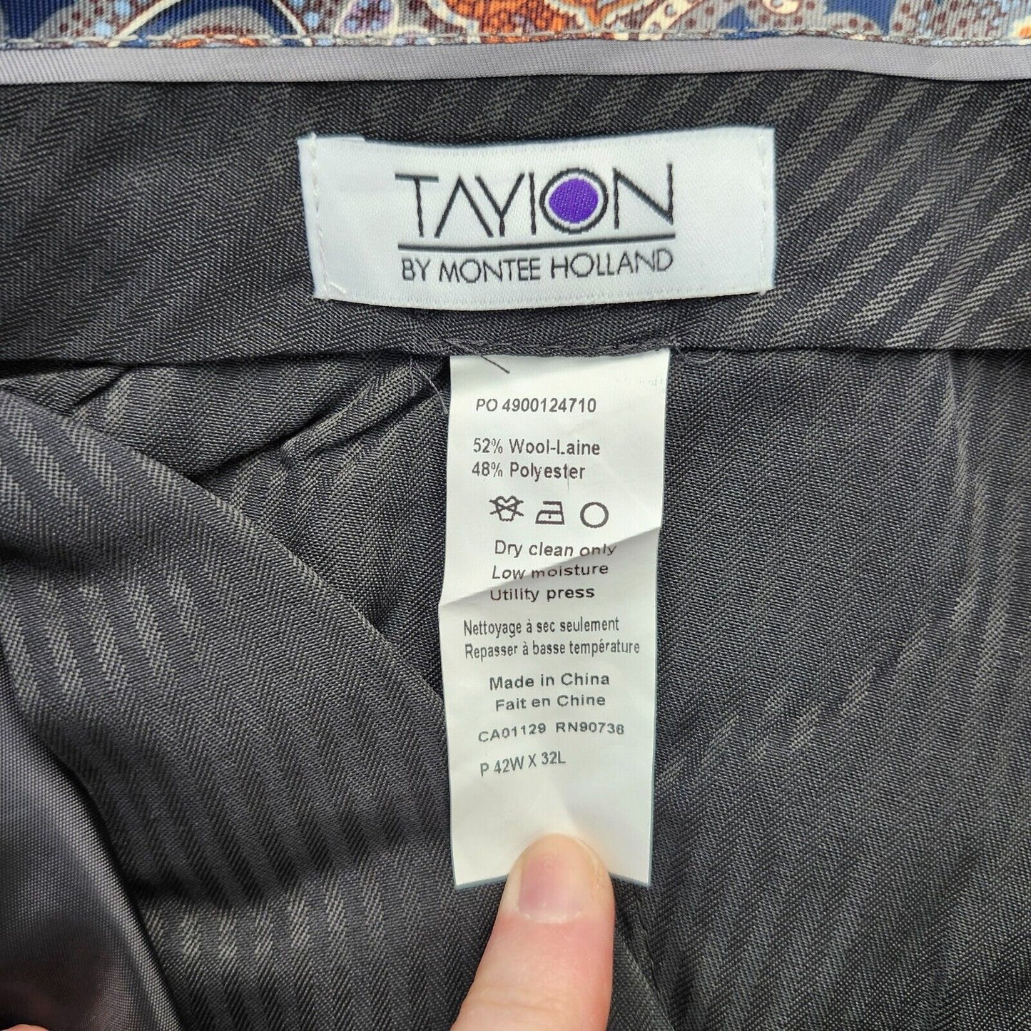 Tayion By Montee Holland Mens Classic-Fit Wool-Blend Dress Pants 42W x 32L Grey