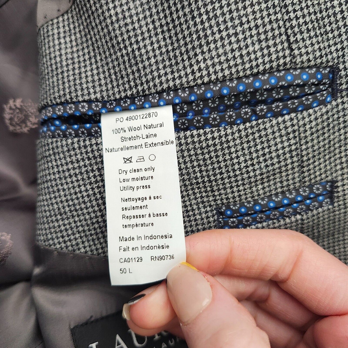 Lauren Ralph Lauren Classic-Fit Wool Suit Jacket Black/White Houndstooth 50L NWT