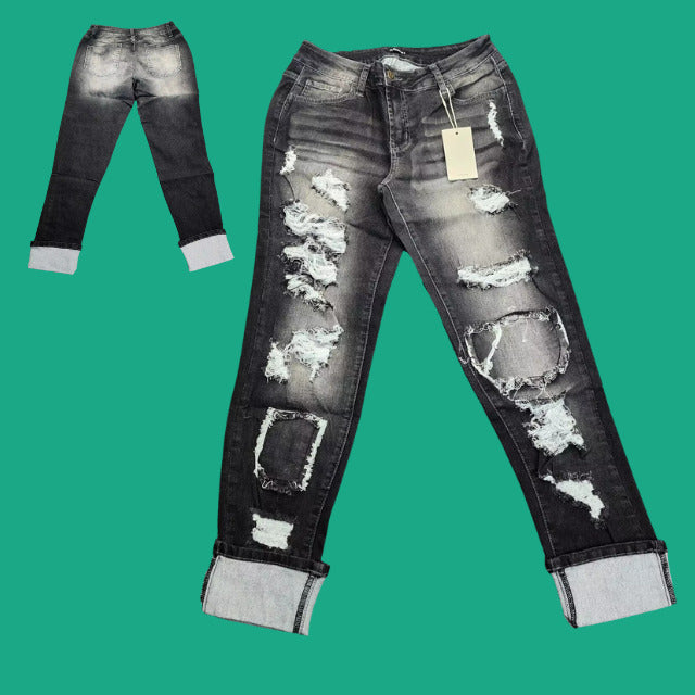 NWT Flamingals Women's Skinny Ripped Black Jeans Size Large