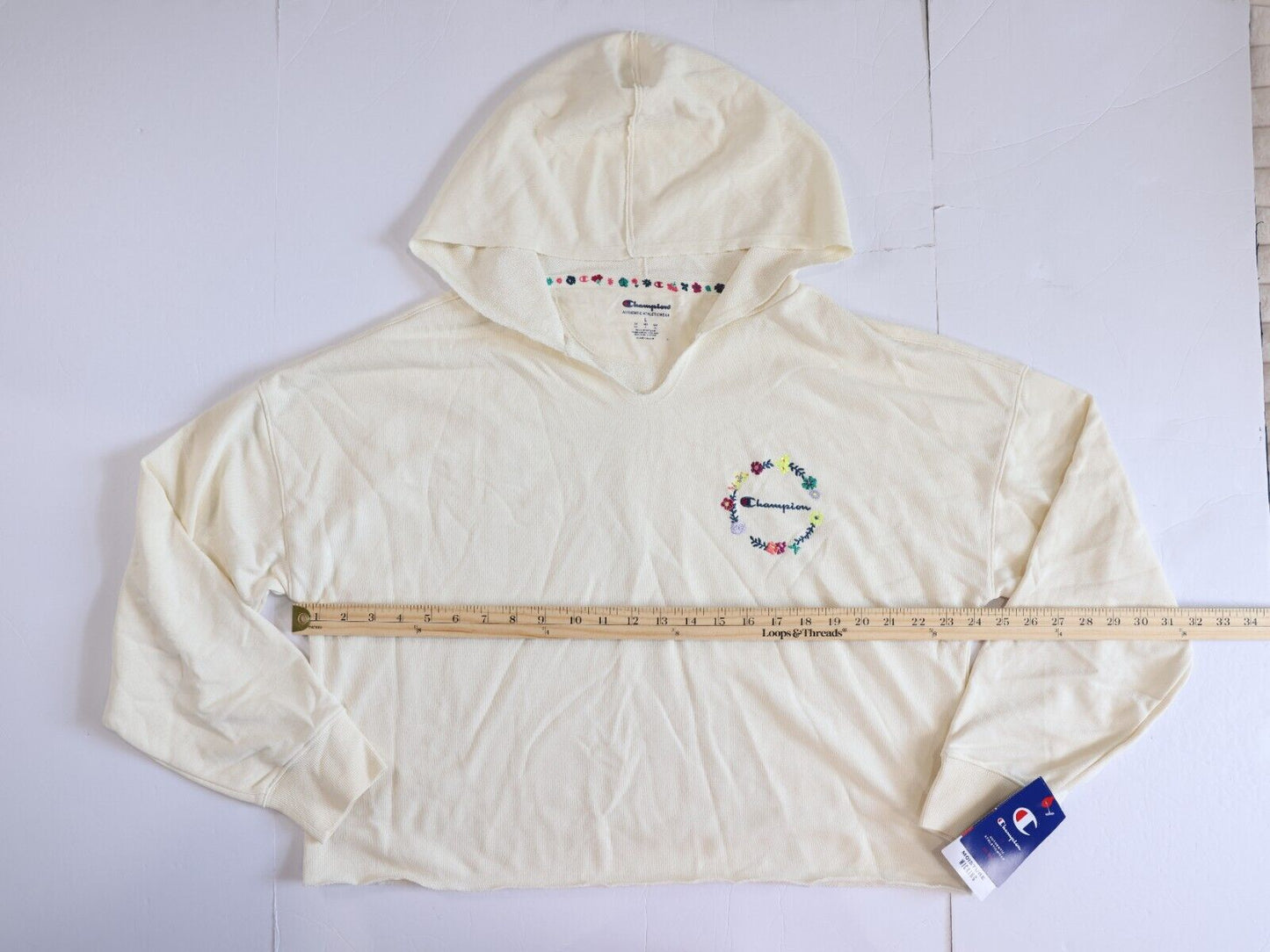 Champion Women's Ivory French Terry Long Sleeve Split Neck Hoodie Size Large