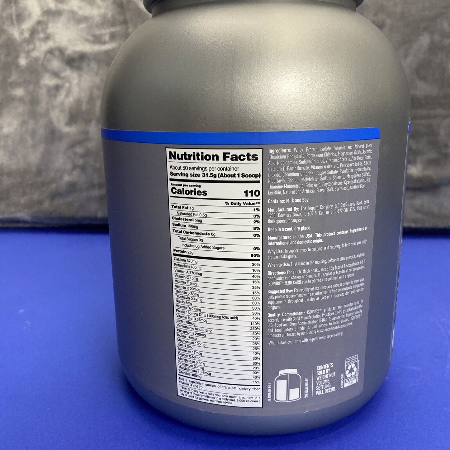 Isopure Protein Isolate Simply Vanilla 25G Protein 3.4 LB Tub Zero Carb EXP 27