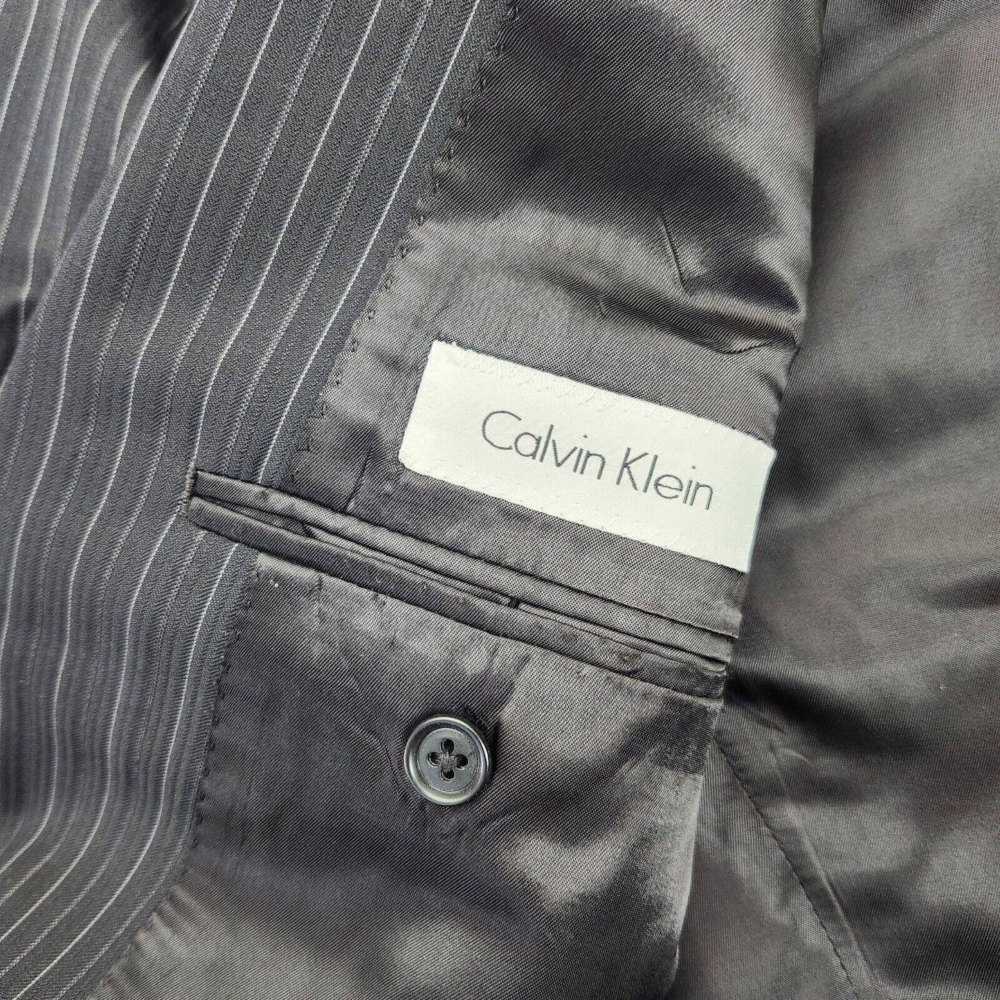 Calvin Klein Men's Suit Jacket Black Striped Blazer 40 Regular Notch Lapel