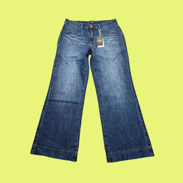 NWT Flamingals Women's Straight Wide Leg Faded Blue Jeans Size Large