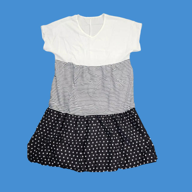 Women Short Sleeve Polka Dot Striped Summer Midi Dress Casual Sundress XL