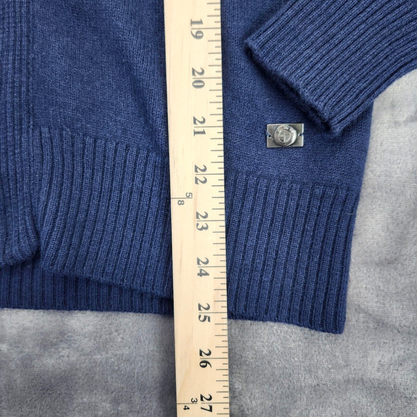 BMW Mens Navy Blue Knit Zipup Sweater Size Small