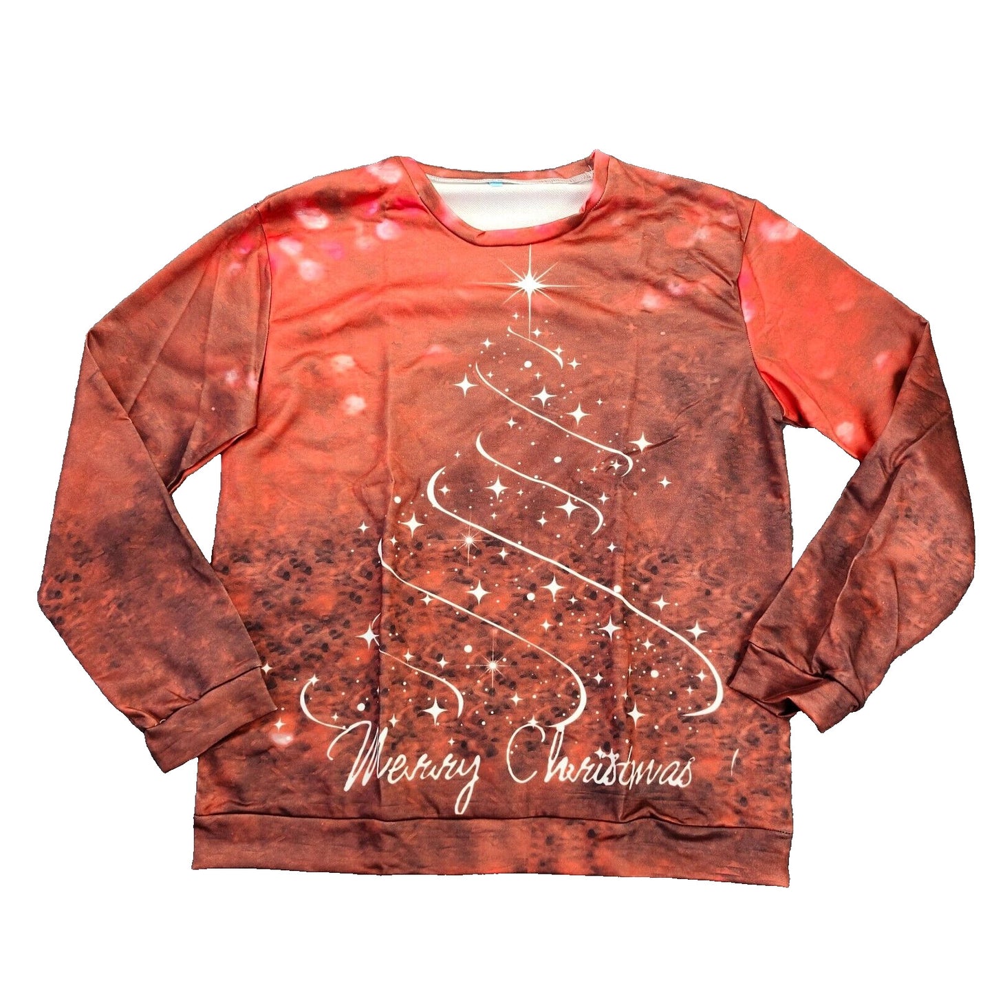Christmas Tree Print Casual Crew Neck Long Sleeve Shirt Womens L
