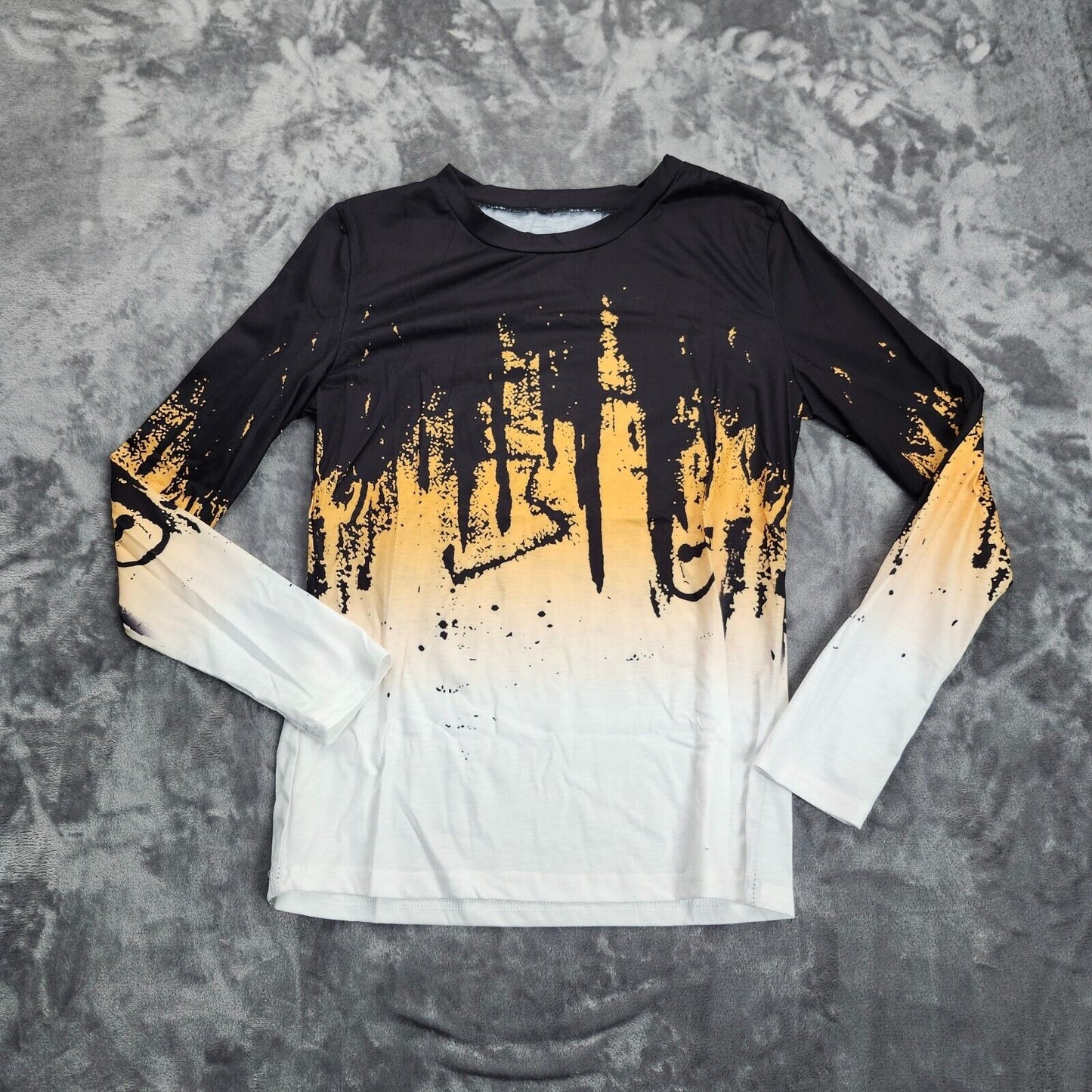 Mens Long Sleeve Compression Shirt Crew Neck Tie Dye White Yellow Small