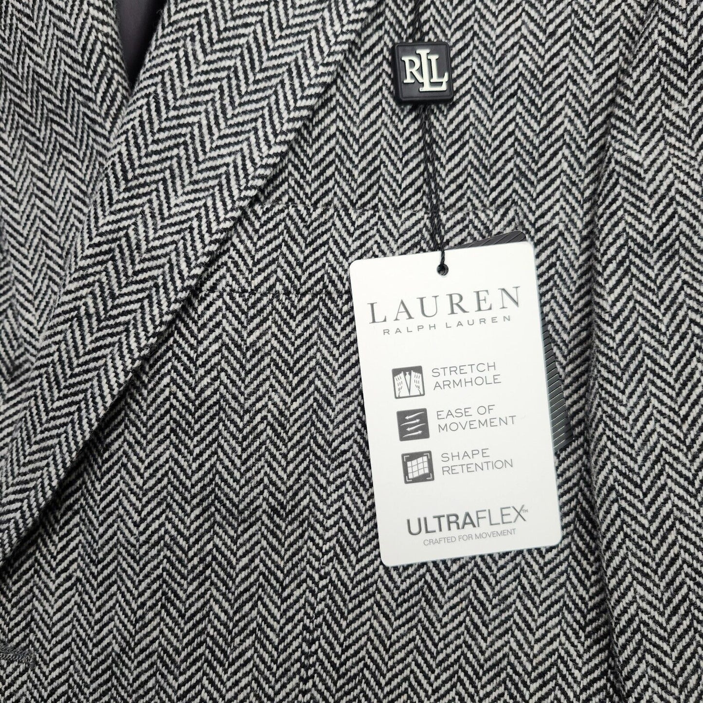 Lauren Ralph Lauren Classic-Fit Wool Suit Jacket Black/White Herringbone 40S NWT