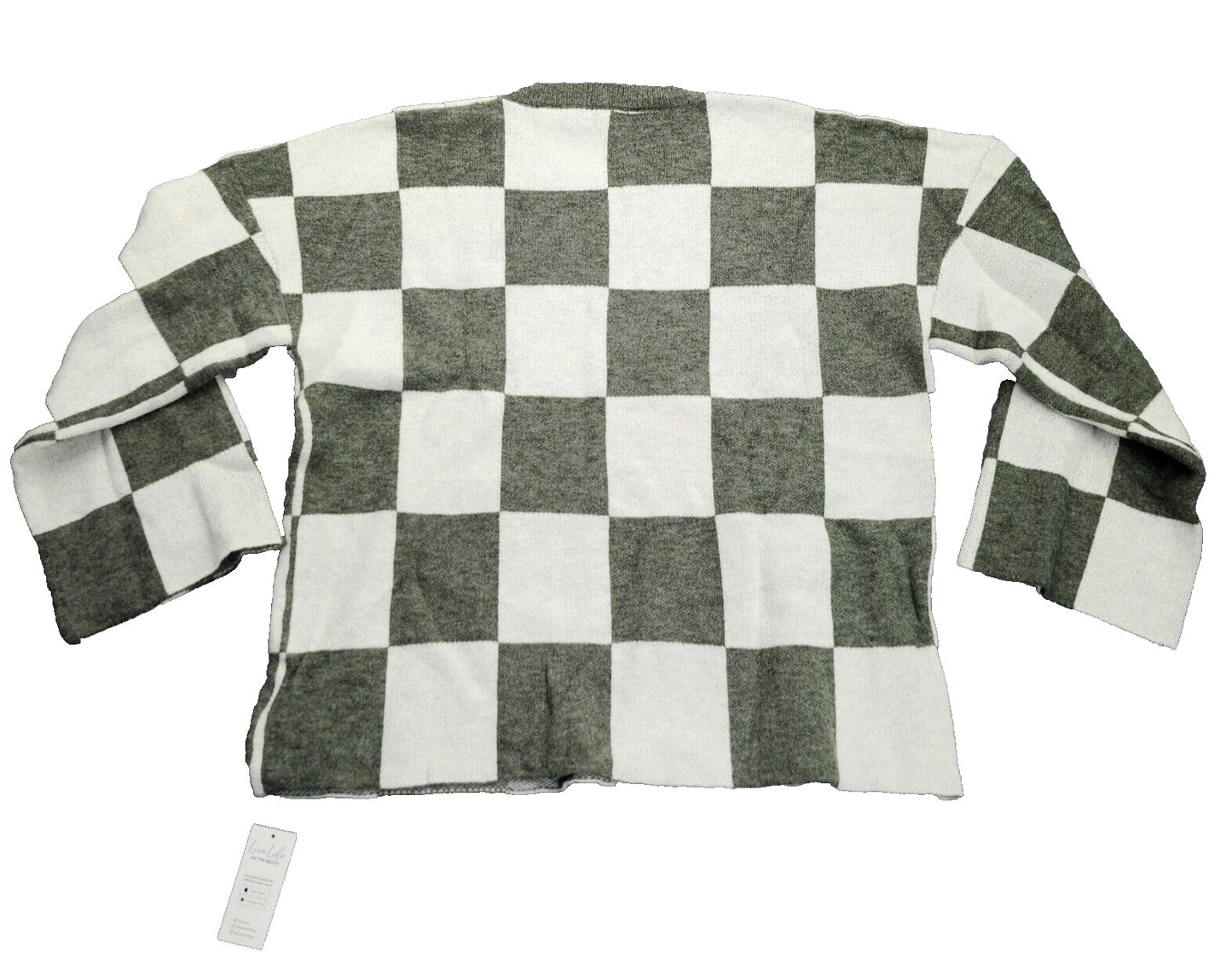 Cupshe Women's Checkered Green and White Oversized Knit Pullover Sweater XL