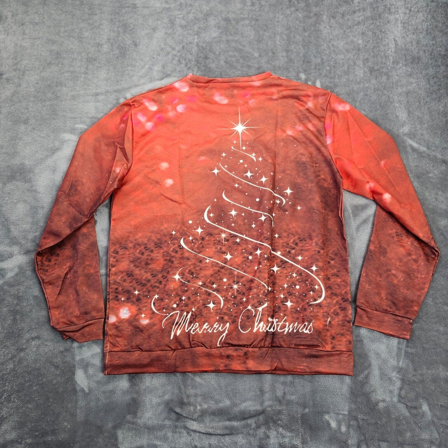 Christmas Tree Print Casual Crew Neck Long Sleeve Shirt Womens L