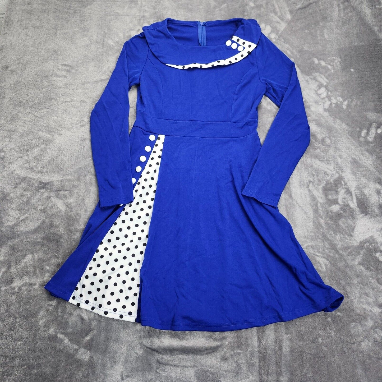 Women's Retro Polka Dot High Neck Ruffle Dress Size Large