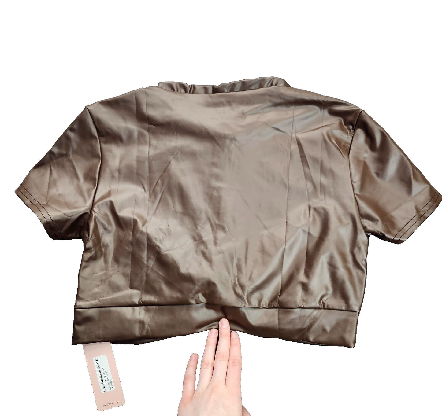 MICAS Womens Brown Faux leather cropped shirt size Medium