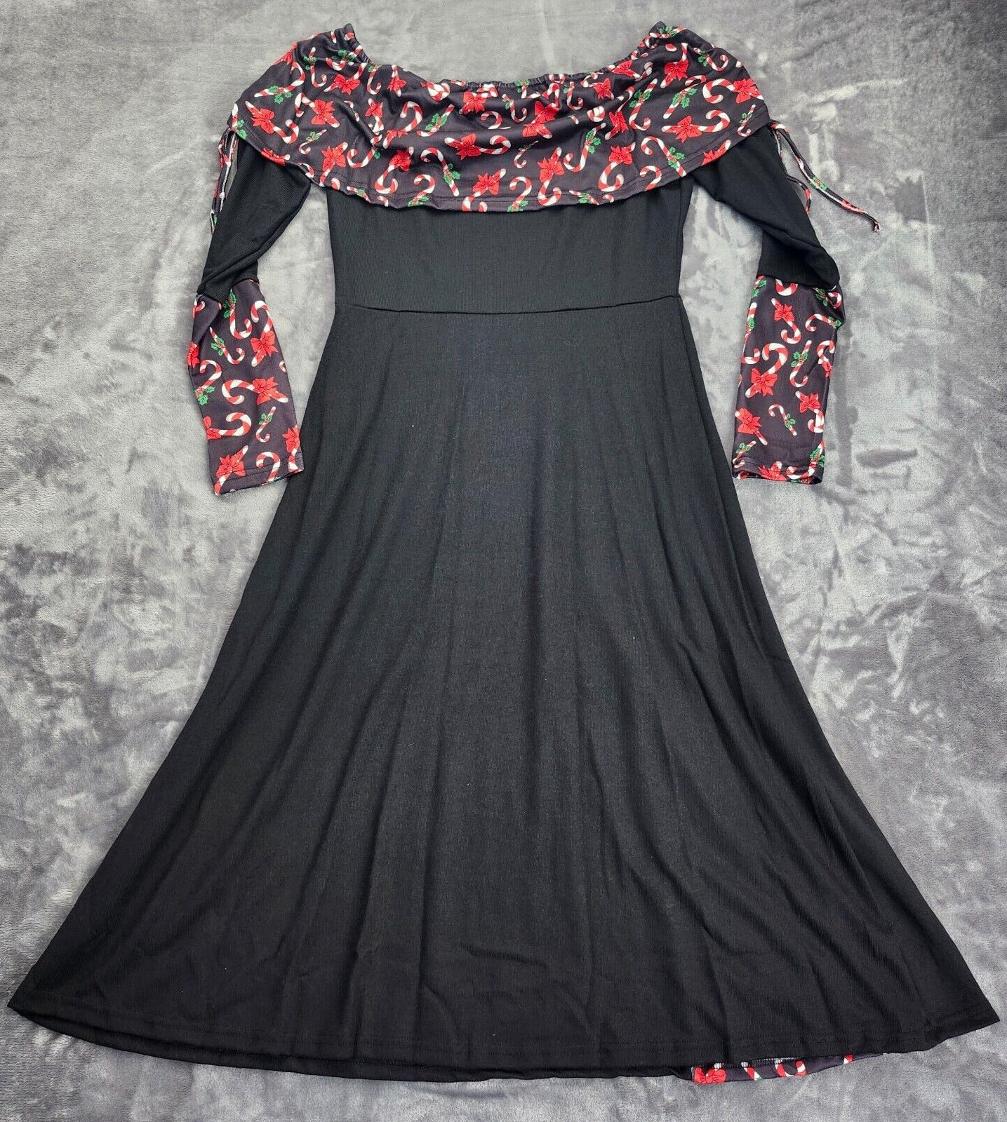 Christmas Dress A-line Cocktail Holiday for Women Cold Shoulder Long Sleeve M