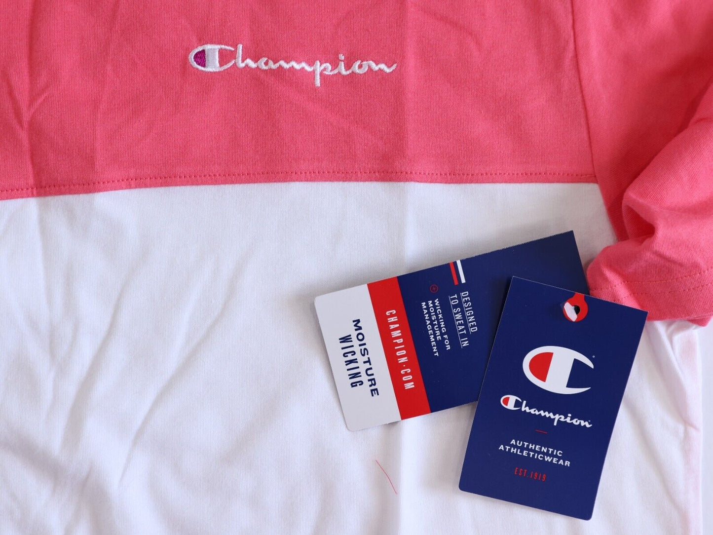 NEW Champion Mens Pink and White Tee Shirt Size L