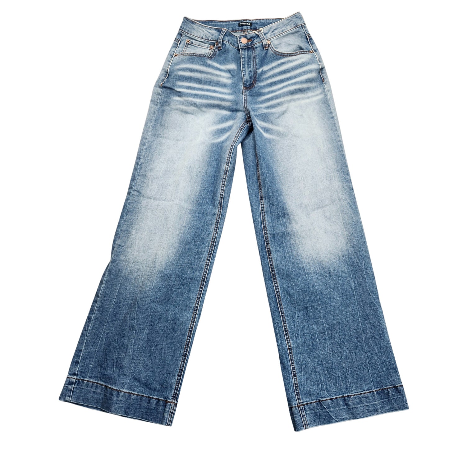 Flamingals Women's Straight Wide Leg Faded Blue Jeans Size Small