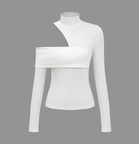 MICAS Womens Solid Asymmetrical Long-Sleeve Top Small