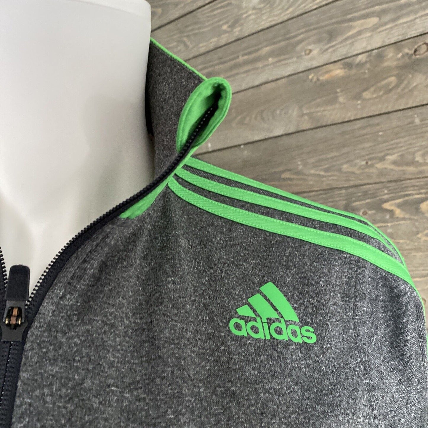 VTG Adidas Mens Zip Up Track Jacket Gray And Green Size Small