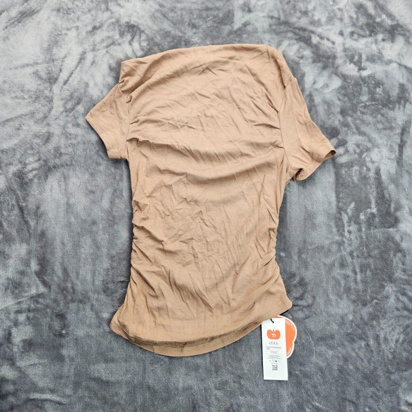 CIDER Womens Off Shoulder Tan Ribbed T shirt XS