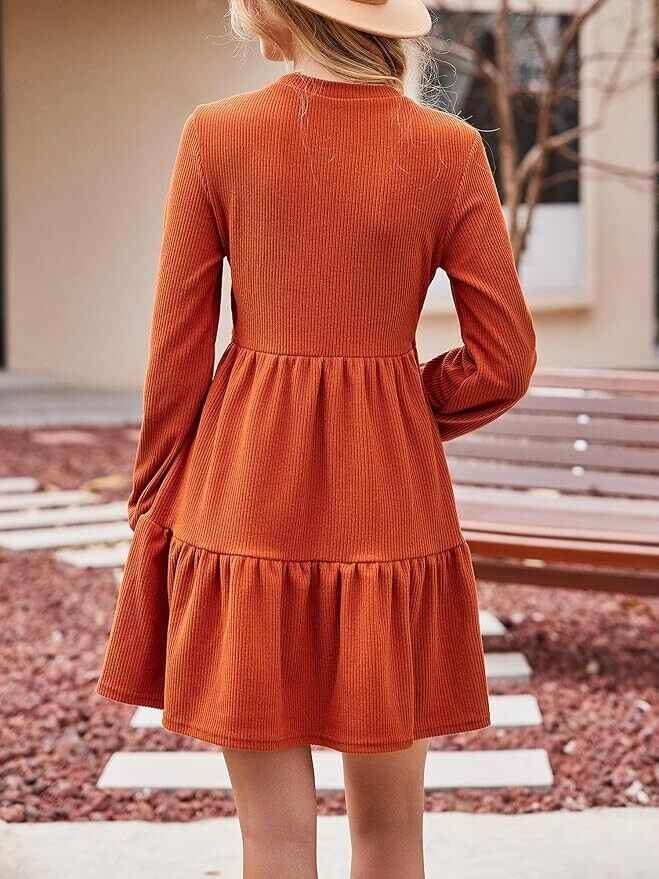 CUPSHE Women's Knitted Dresses Casual Long Sleeve Crew Neck Flowy Tiered XXL