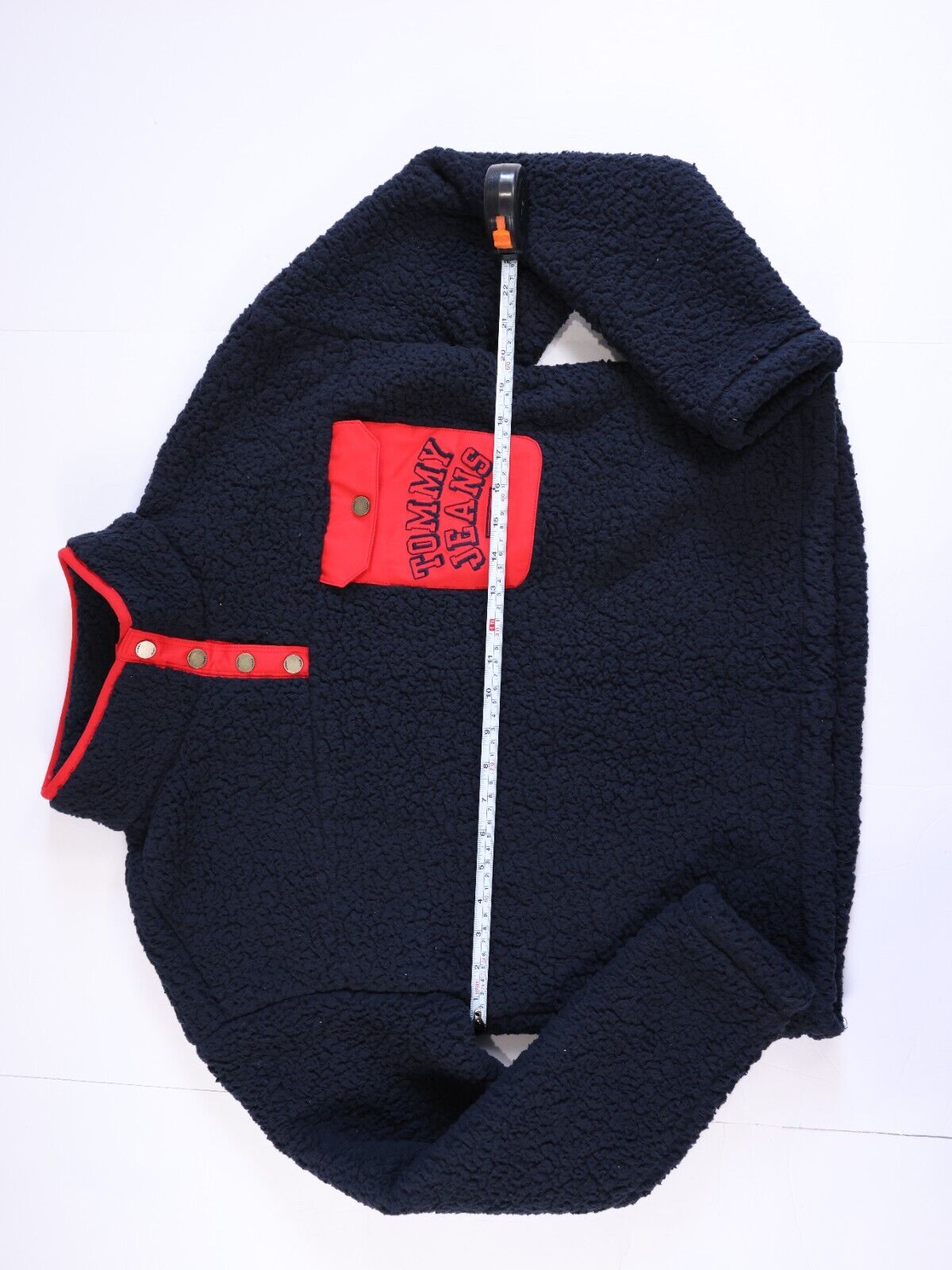 $99 Womens Tommy Jeans Hilfiger Logo Pocket 1/4 Snap Fleece Sherpa Pullover M