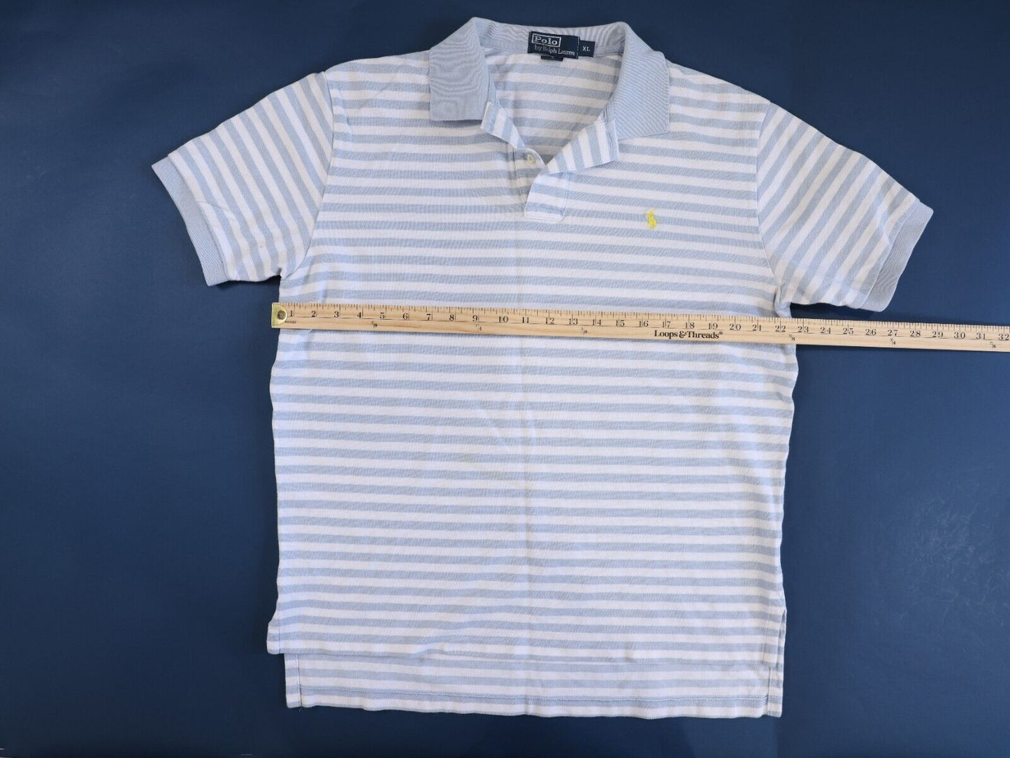POLO RALPH LAUREN MENS CUSTOM FIT POLO SHIRT XL BLUE STRIPED COTTON