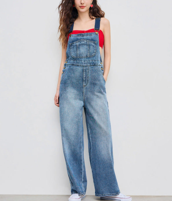CIDER Womens Blue Denim Buckle Wide Leg Jumpsuit size XL