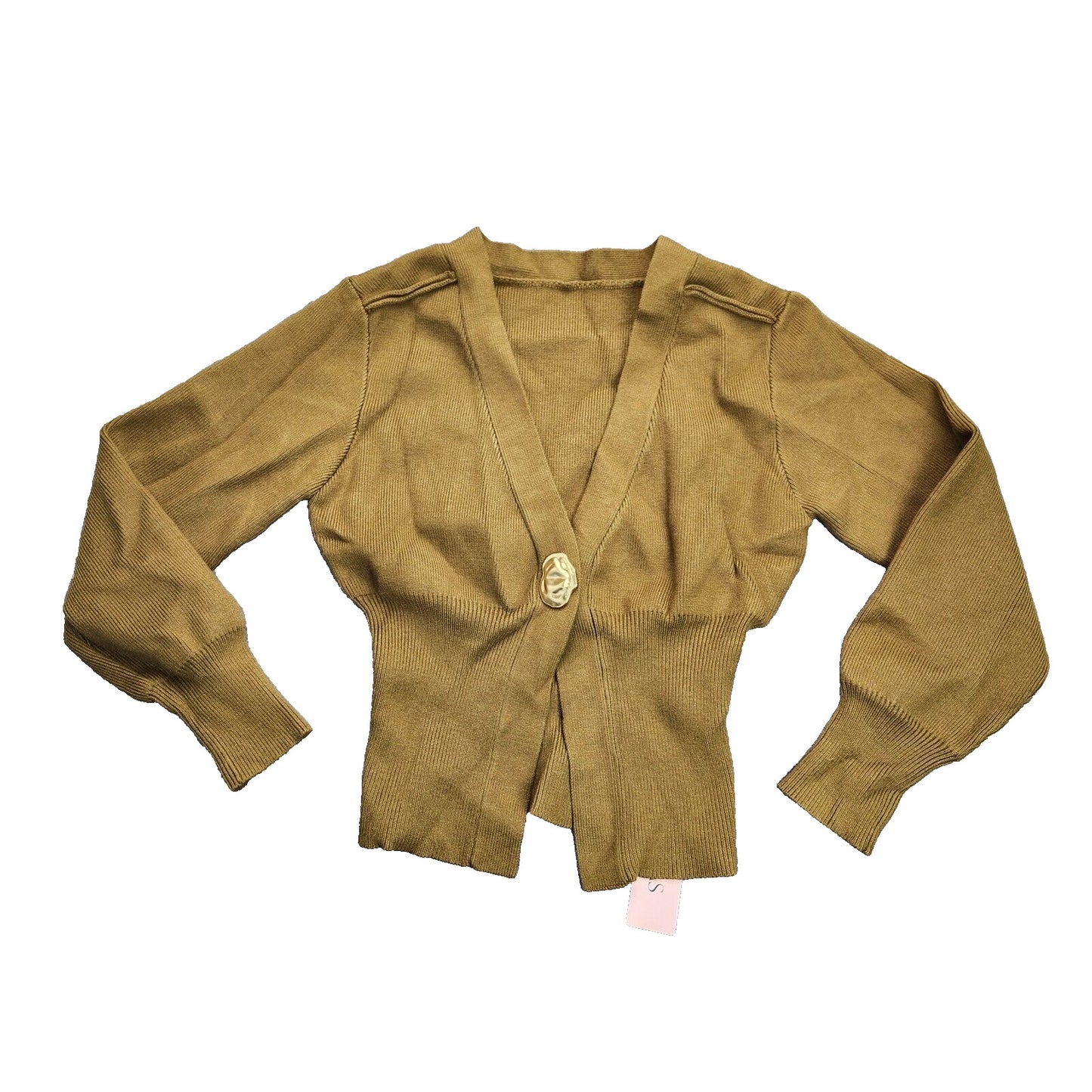 Micas Womens V-neck Brown Sweater Cardigan with gold Button Size Medium