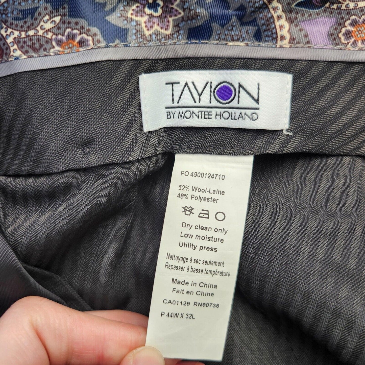 Tayion By Montee Holland Mens Classic-Fit Wool-Blend Dress Pants 44W x 32L Grey