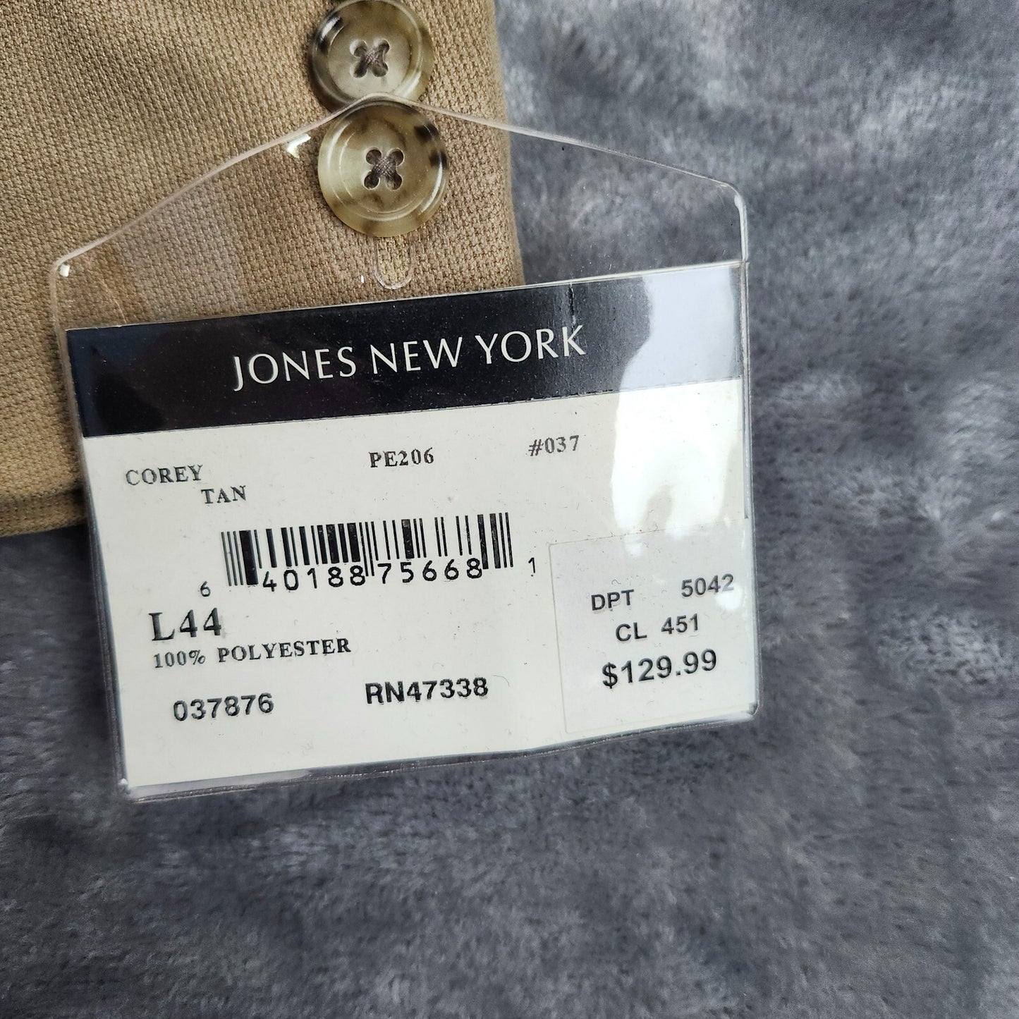 NWT Jones New York Men's 44 Long Sport Coat Blazer Corey Tan Notch Lapel