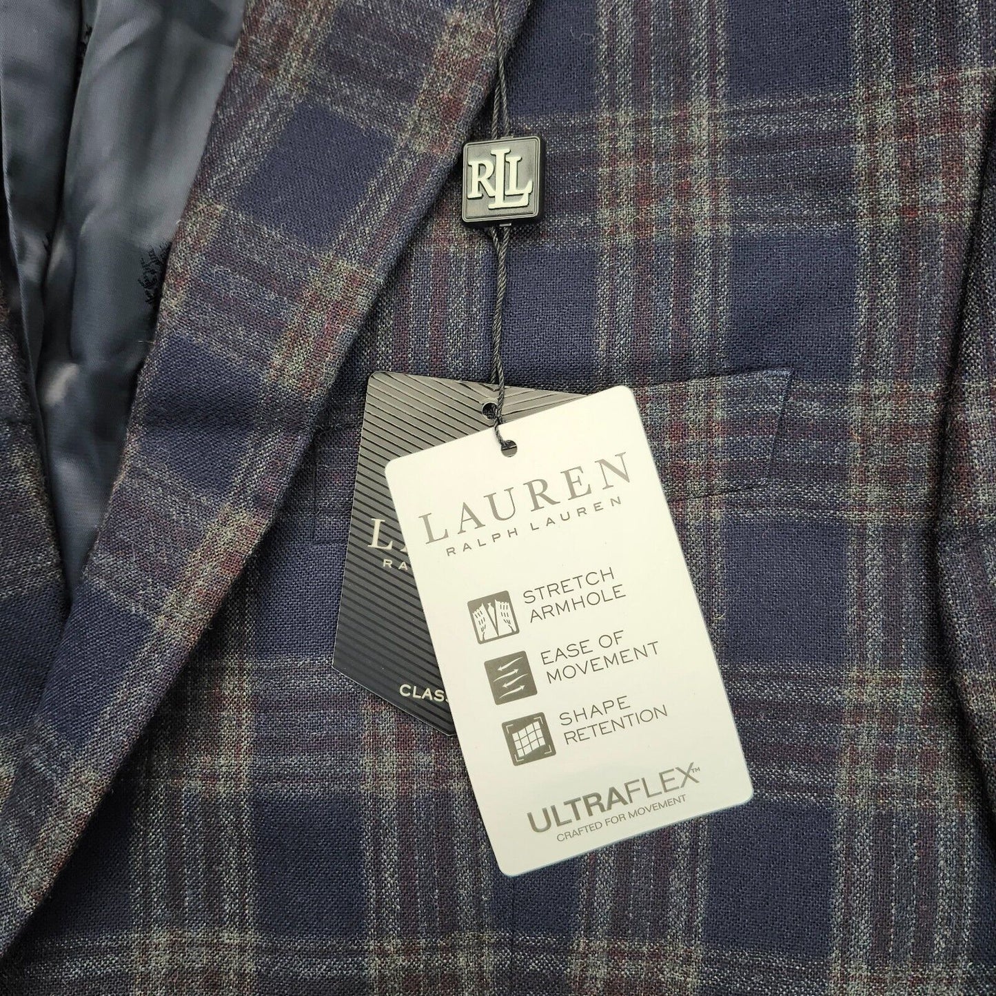 Lauren Ralph Lauren Polyester Blue Plaid Suit Jacket Blazer 44R NWT