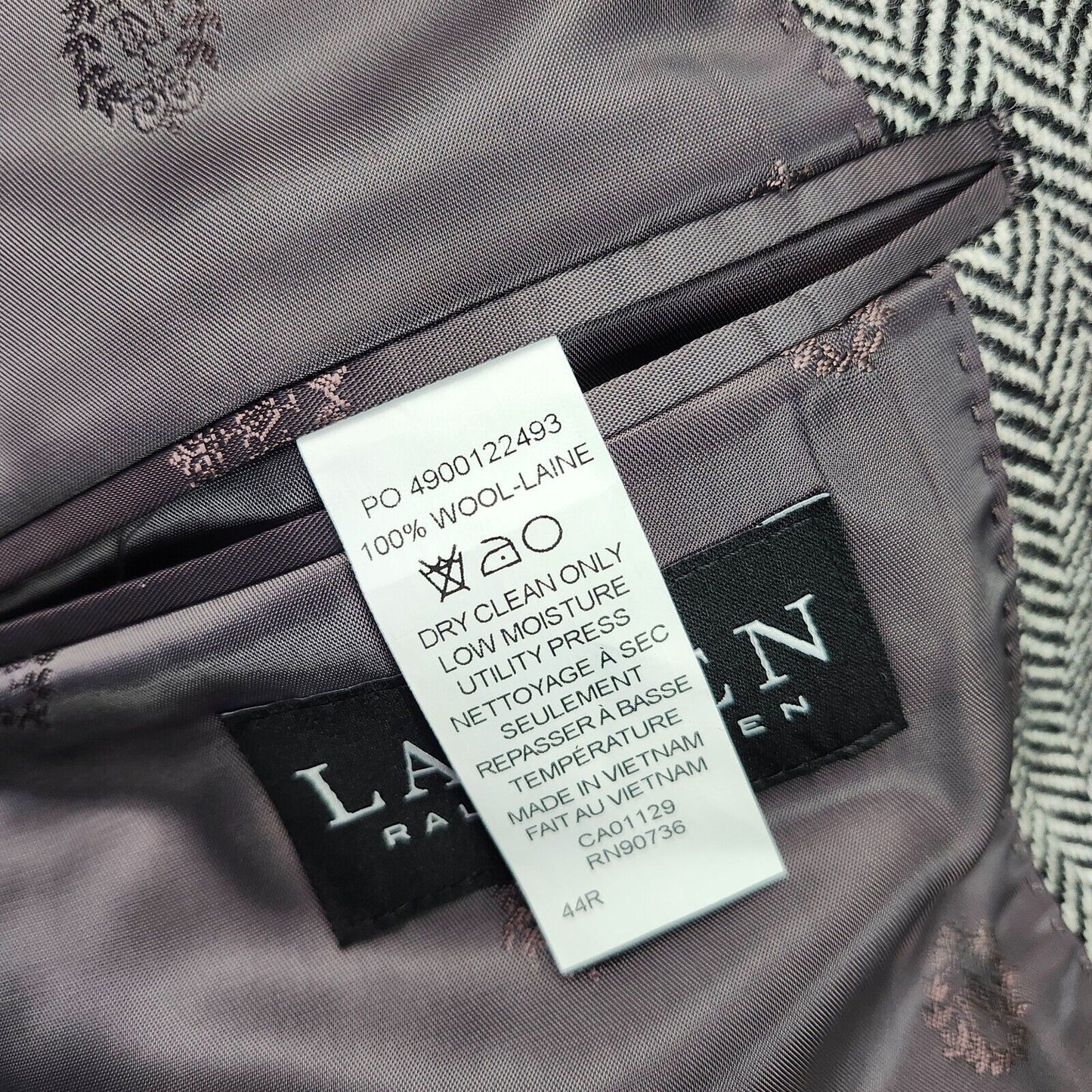 Lauren Ralph Lauren Classic-Fit Wool Suit Jacket Black/White Herringbone 44R NWT