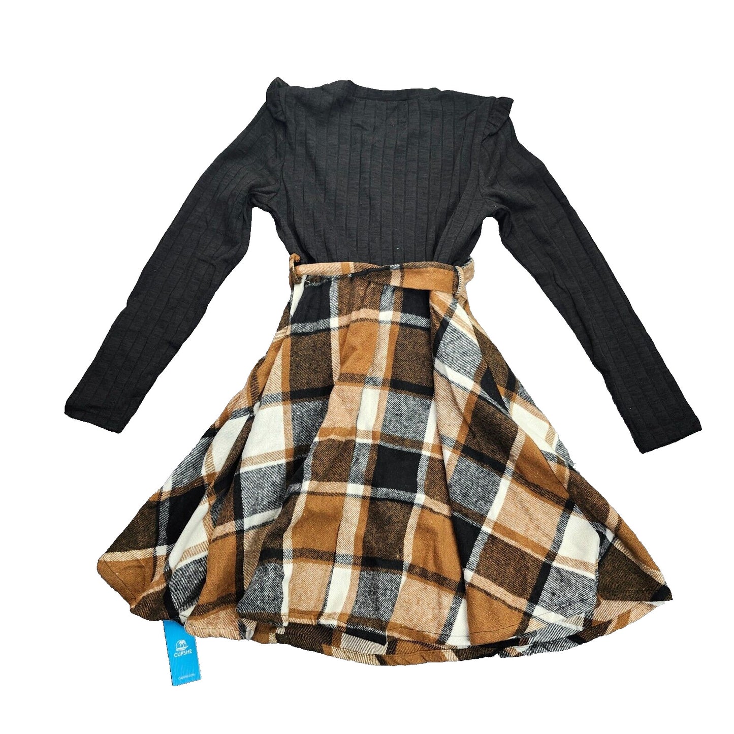 CUPSHE Womens Dress Elegant Round Neck Long Ruffle Sleeves Belted Mini Dress Sm