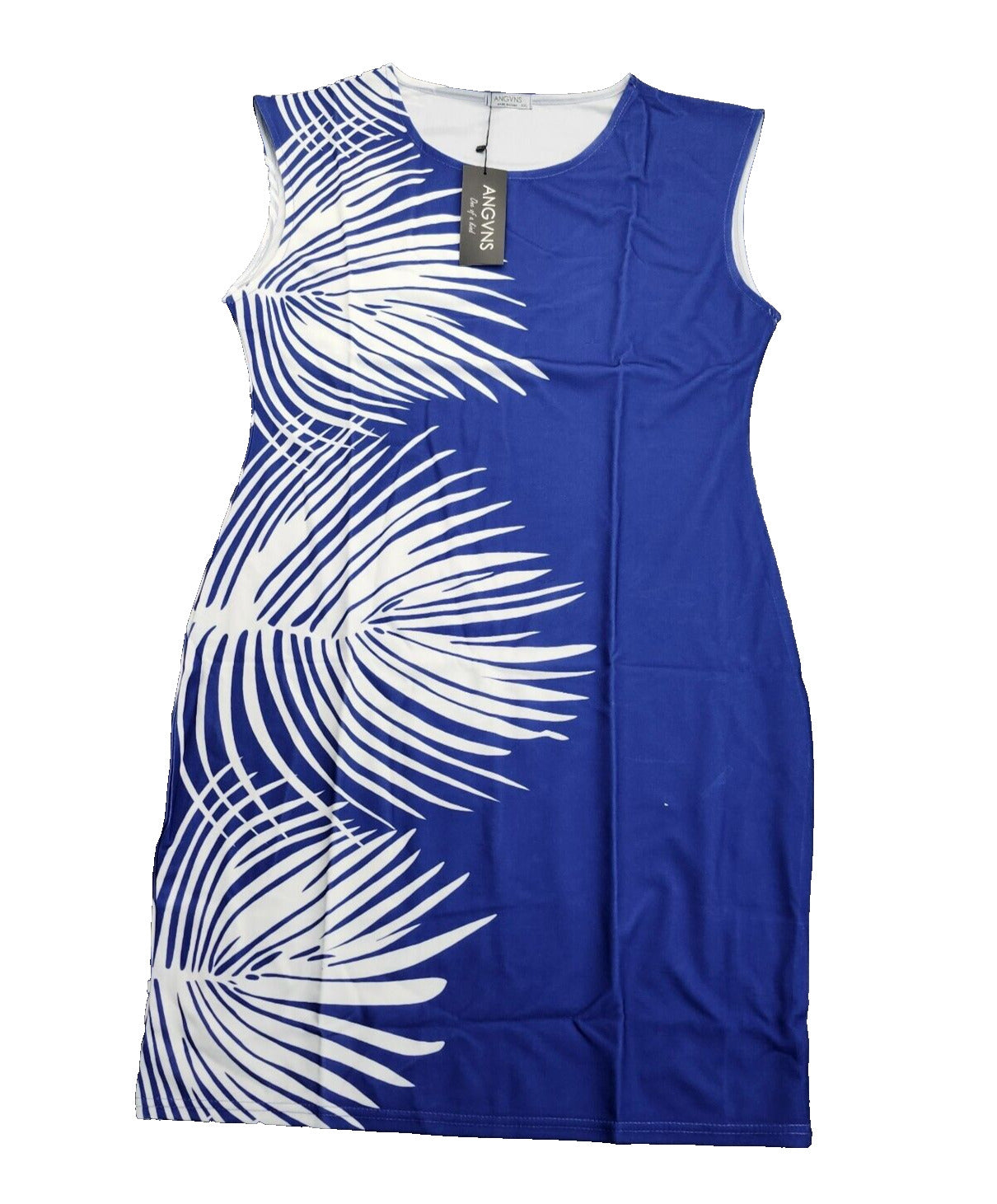 Angvns Dress Sleeveless Knee Length Stretch Blue Size XXL