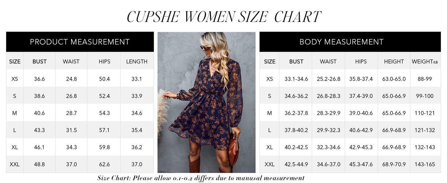 Women's Long Sleeve Elastic Waist Ditsy Floral Dress - Cupshe- XXL