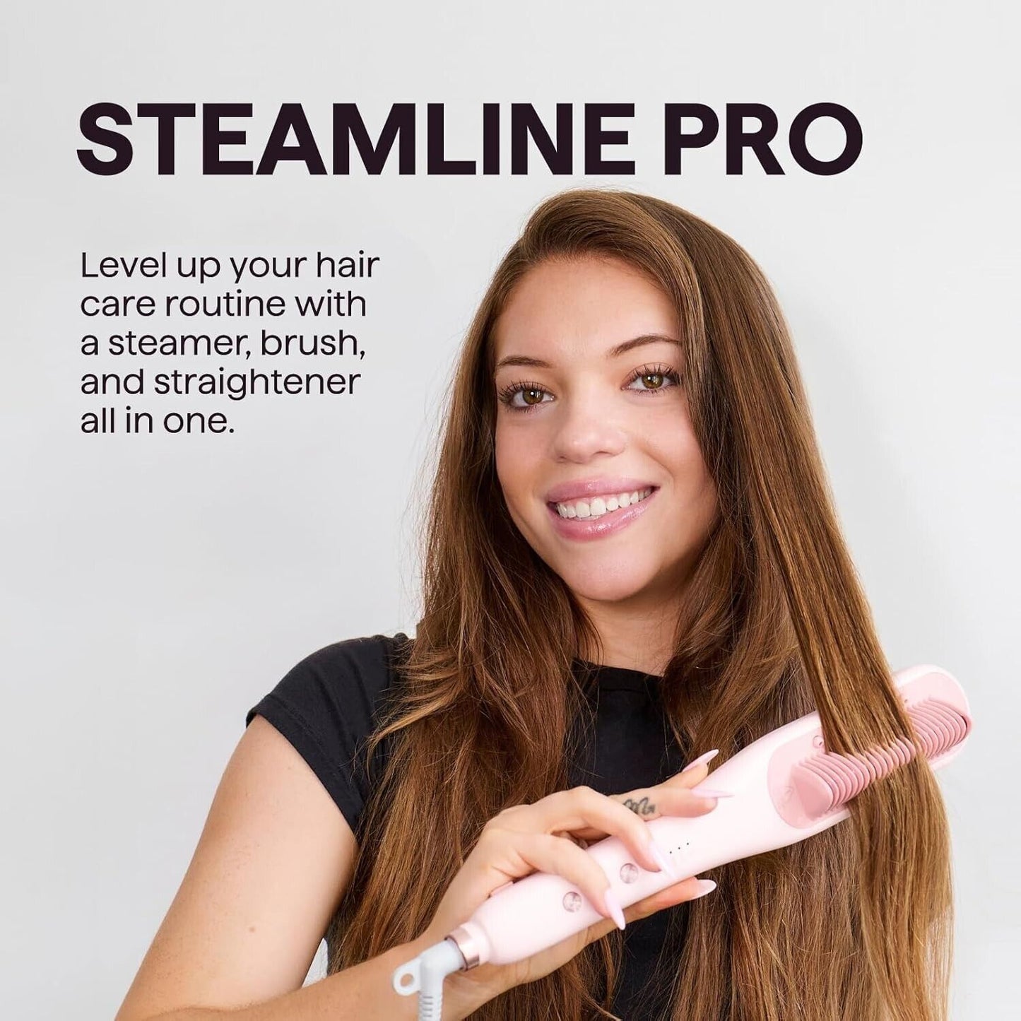Wavytalk Pro Ceramic Heated Hair Straightening Brush, 3 in 1 with Steam, Pink