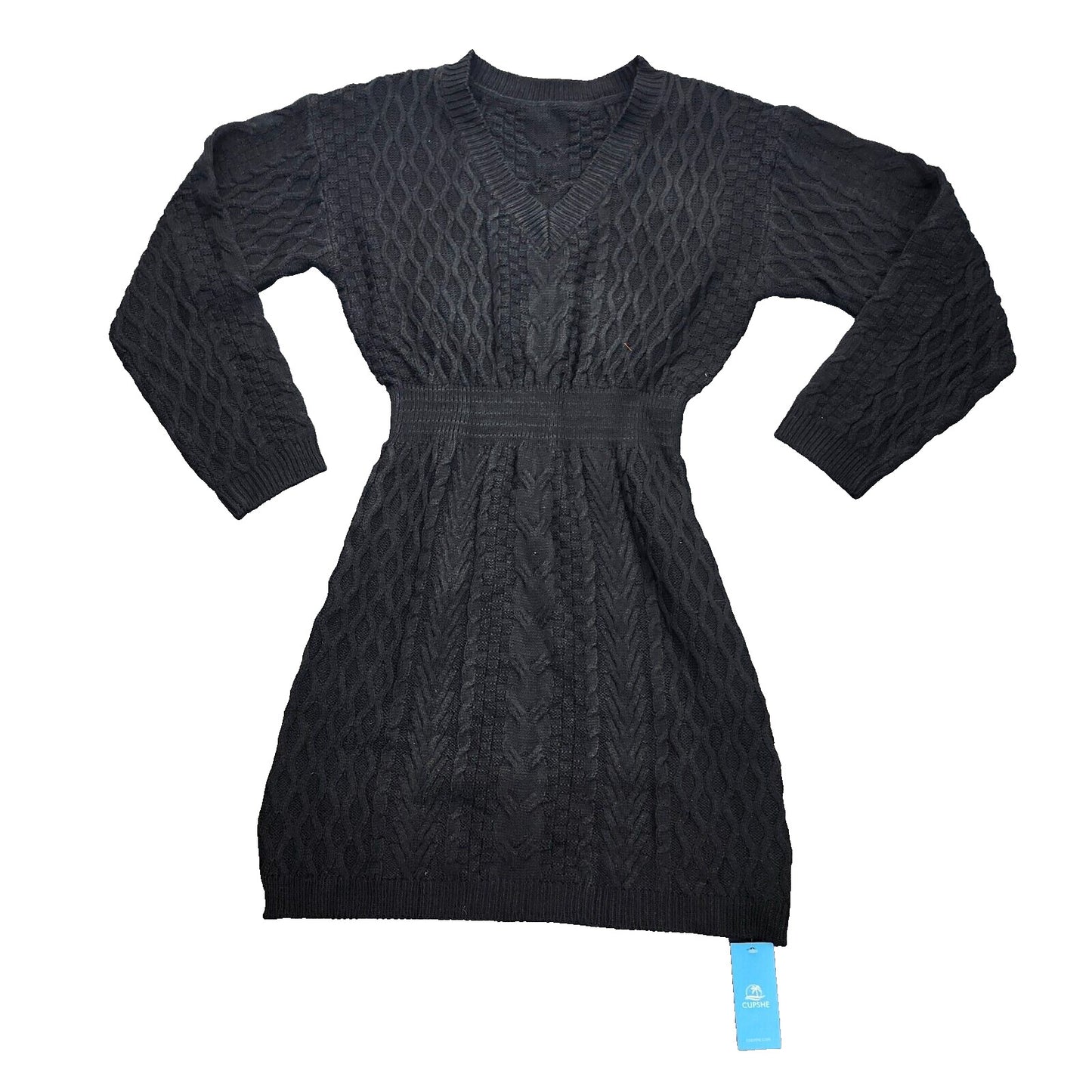 CUPSHE Womens Long Sleeve Knit Chunky Sweater Dress Black sz XS