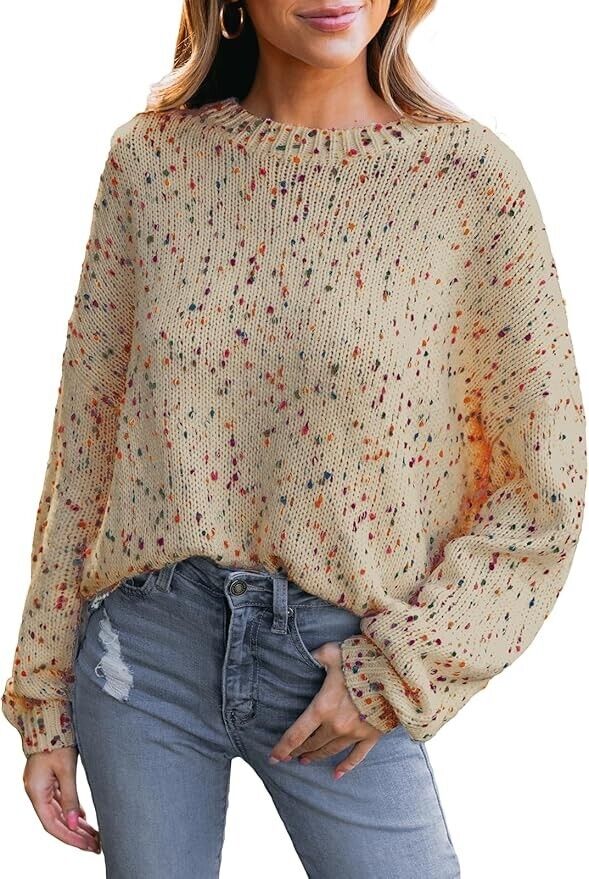CUPSHE Womens Pullover Sweater Rainbow Pom Ribbed Knit Long Sleeve Fall XXL