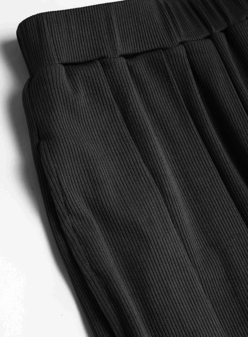Cider Solid Elastic Waist Pocket Wide Leg Pants Black - Size M