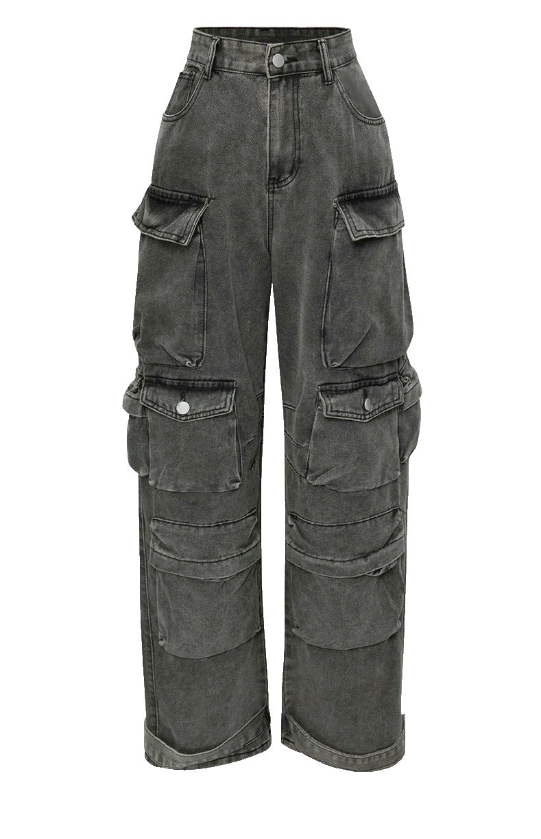MICAS Denim Jeans Woman’s Multi Pocket Rolled Hem Wide Leg Cargo Jeans Size XL