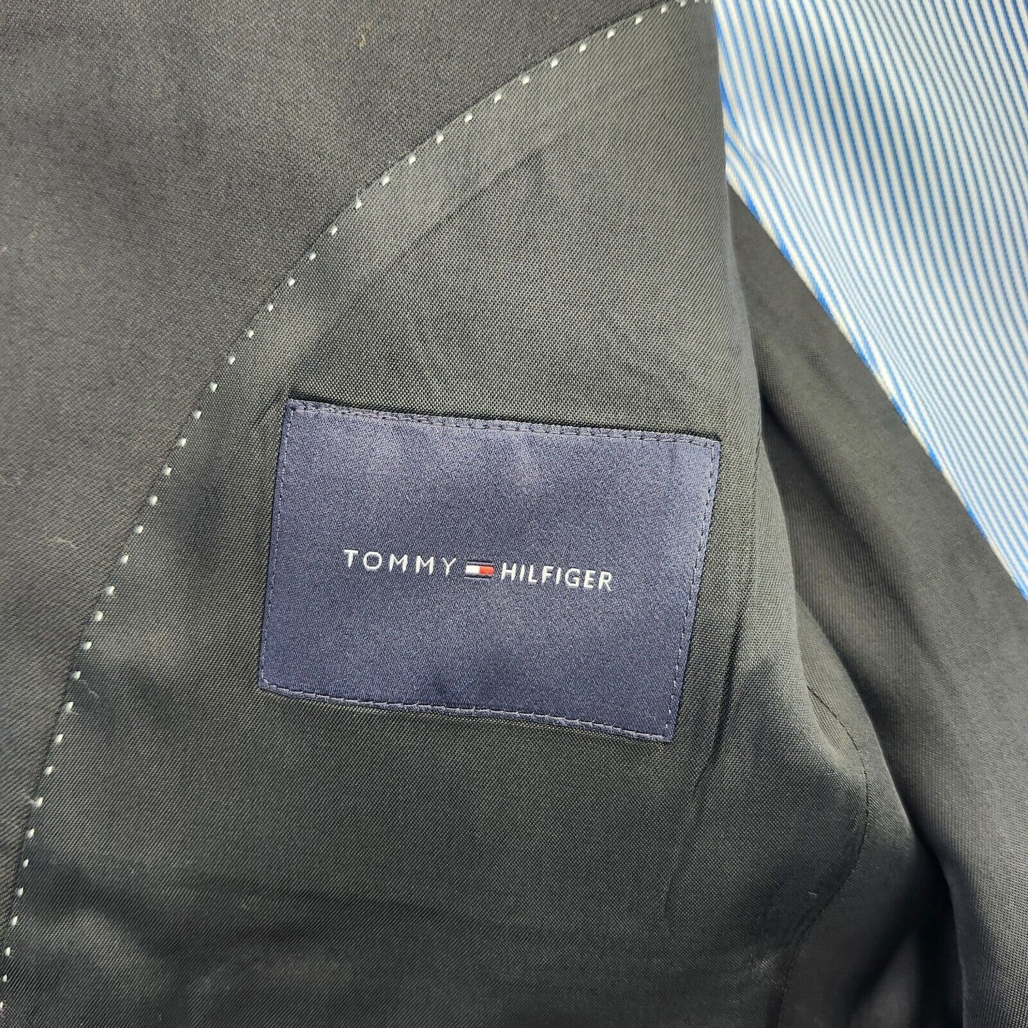 NWoT Tommy Hilfiger Black Suit Jacket Notch Lapel 2 Button 38 Long 100% Wool