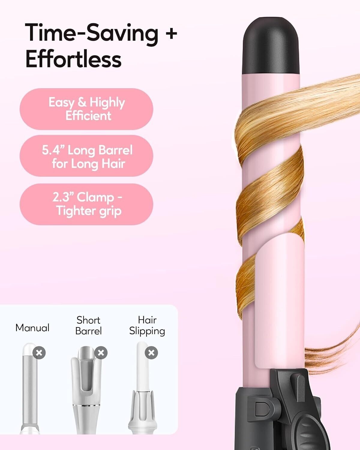 Wavytalk Rotating Curling Iron, 1 Inch Automatic Waver for Effortless Waves Pink