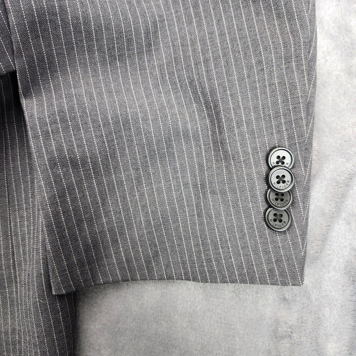 Tommy Hilfiger Men's Suit Jacket Two Button Single Breasted Gray Striped 46L