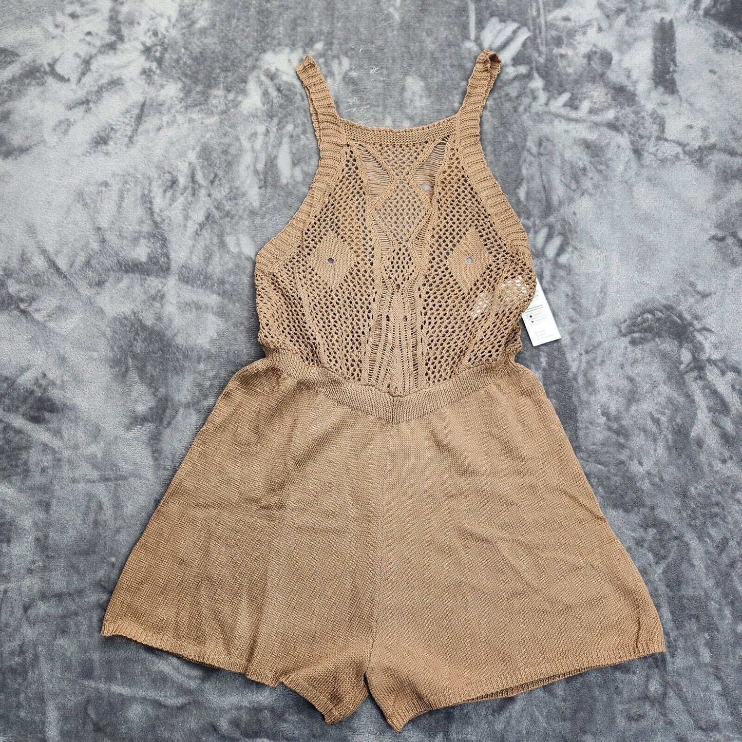 CUPSHE Womens Crochet Round Neck Cover-Up Romper Brown sz Small