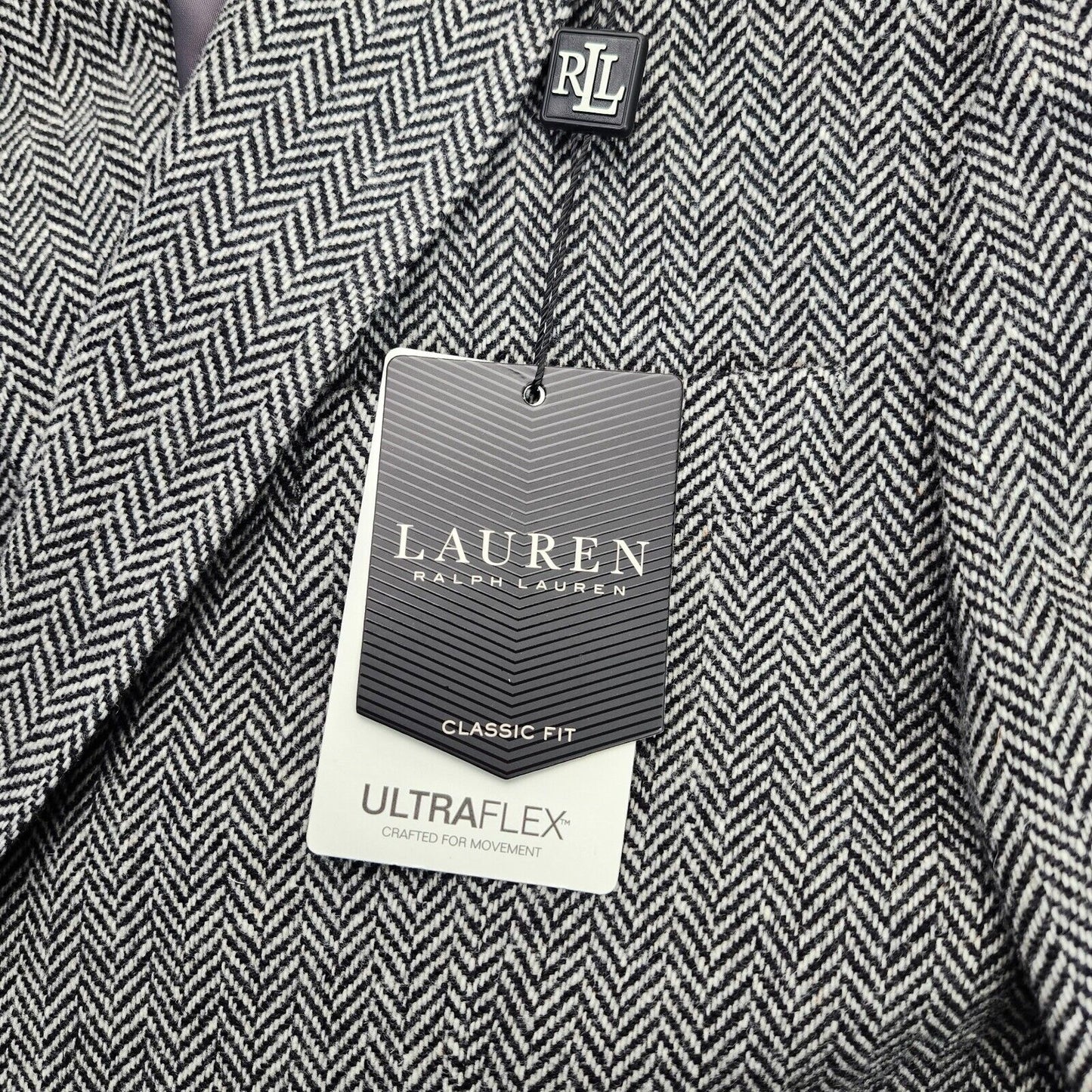 Lauren Ralph Lauren Classic-Fit Wool Suit Jacket Black/White Herringbone 44R NWT