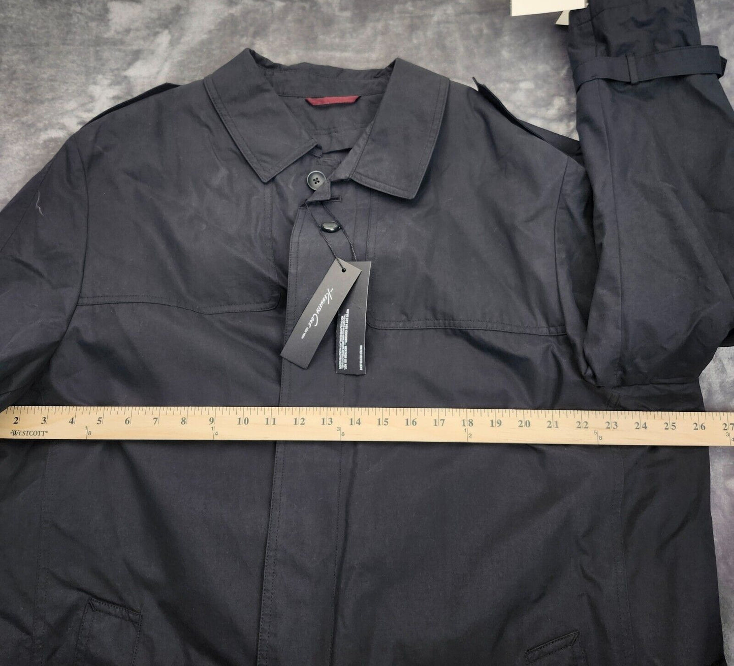 NWT Kenneth Cole NY Mens Rain Jacket Trench Coat Rado Black size 48 Regular